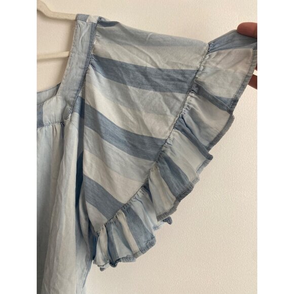 Striped Blue & White Flutter Sleeve Square Neck Top Size 18/20W by Cato - Picture 3 of 6